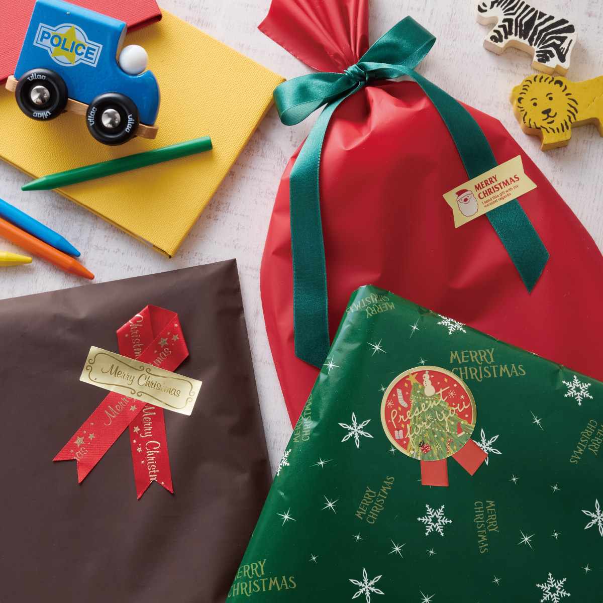 リボン付きシール レッド