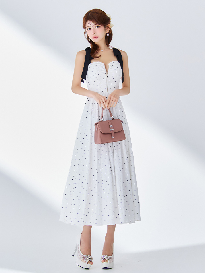 Lサイズあり【DEA./ディア】ショルダーリボン/ ドット/ フレア/ ロング