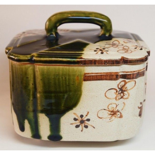 織部焼 三足 蓋物 菓子器 織部焼 三足 蓋物 菓子器