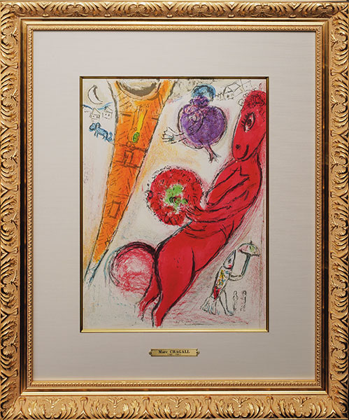 美品 マルク・シャガール「赤い鳥」アートポスター 額縁入り 世界の