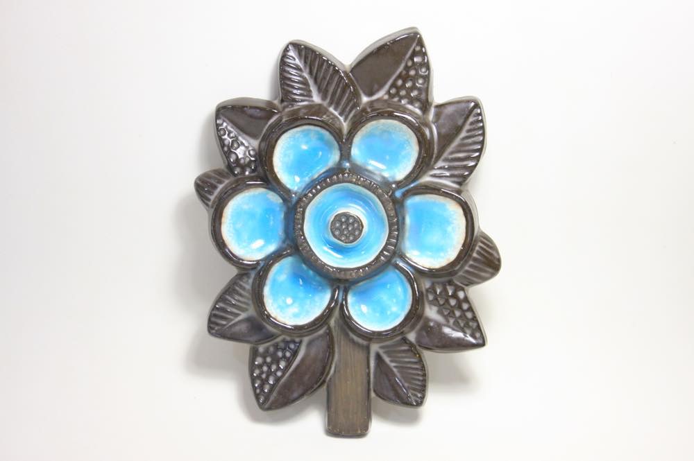 Upsala Ekeby Blomma 花陶板壁掛け ブルー