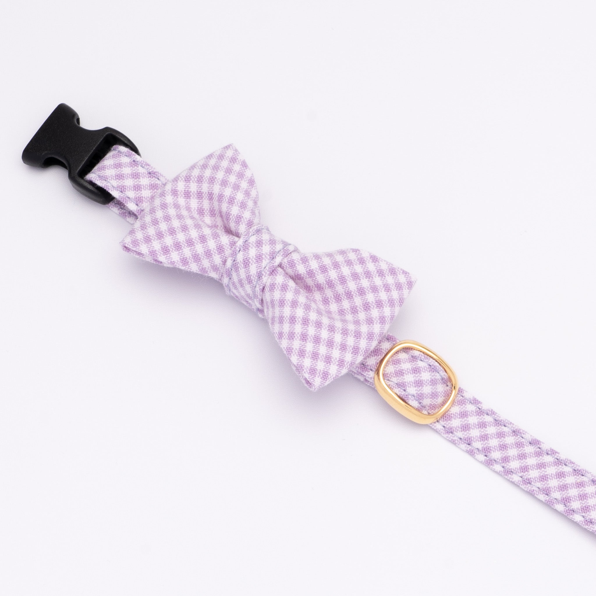 リボン付き猫首輪 ギンガムチェック ペールラベンダー｜ぽぽねこ公式