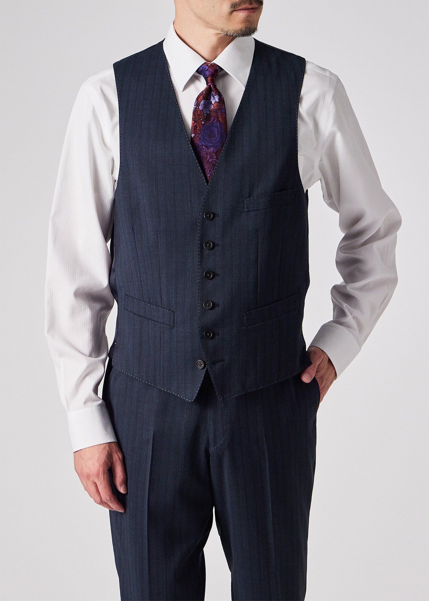 クラシックストライプ 6B ベスト（ネイビー） ｜ポール・スミス