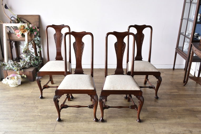 イギリス アンティーク 家具 クイーンアンチェア 猫脚 椅子 英国 4140e