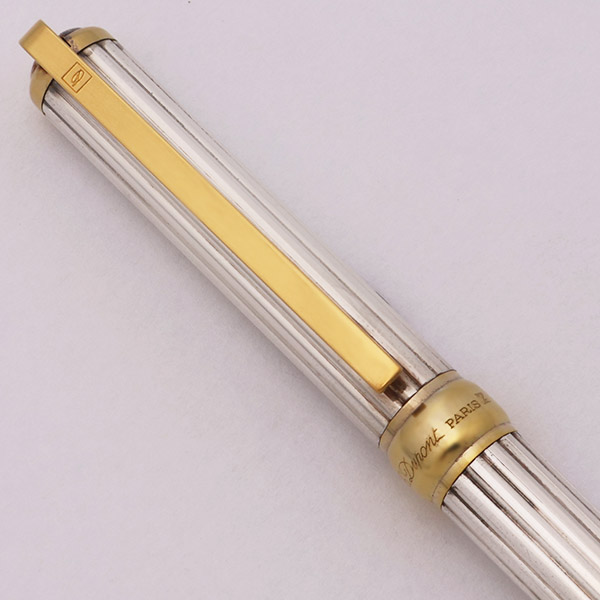 S T Dupont Gatsby Ballpoint Pen - Silver Lined, Gold Trim