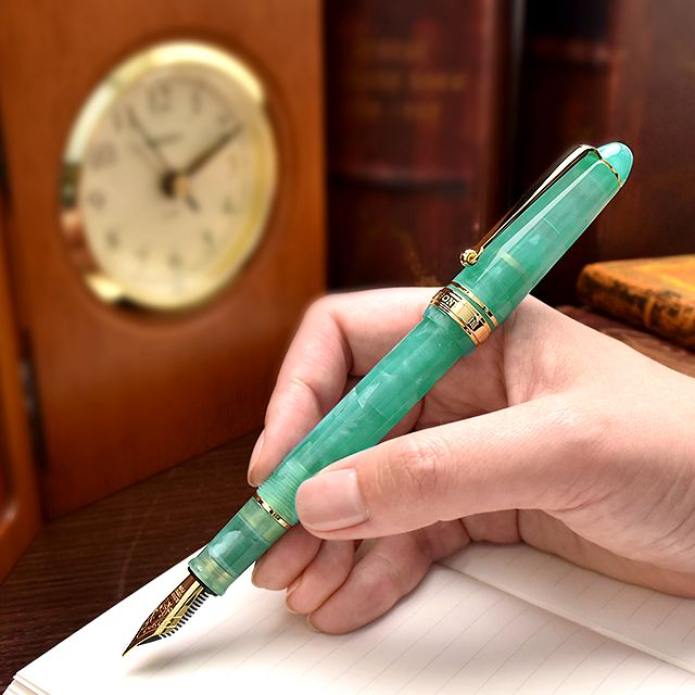 B品 万年筆 ハイブリッドオパール ユニコーン緑斑 B品万年筆