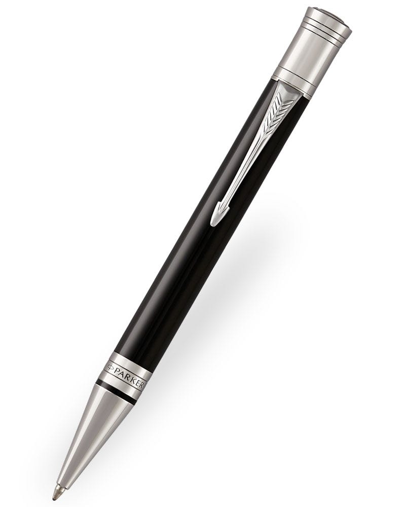 Parker Duofold Black Chrome Trim Ballpoint Pen | Pen Heaven