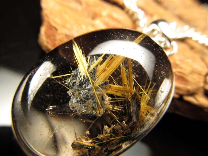 3 ルチルクォーツ 18金 ペンダント 金針水晶 天然石 金運 風水 水晶