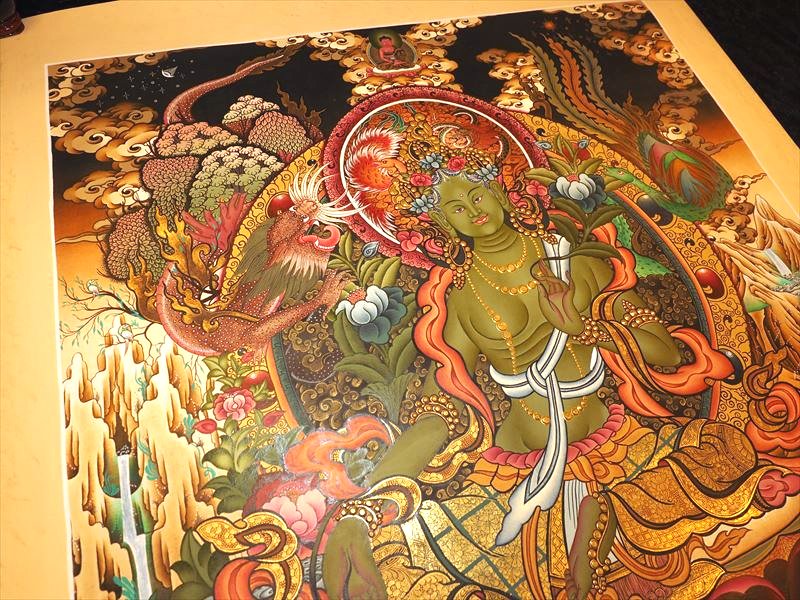 c西蔵チベット密教仏教緑多羅菩薩グリーンターラー仏像 タンカ曼陀羅輪廻法