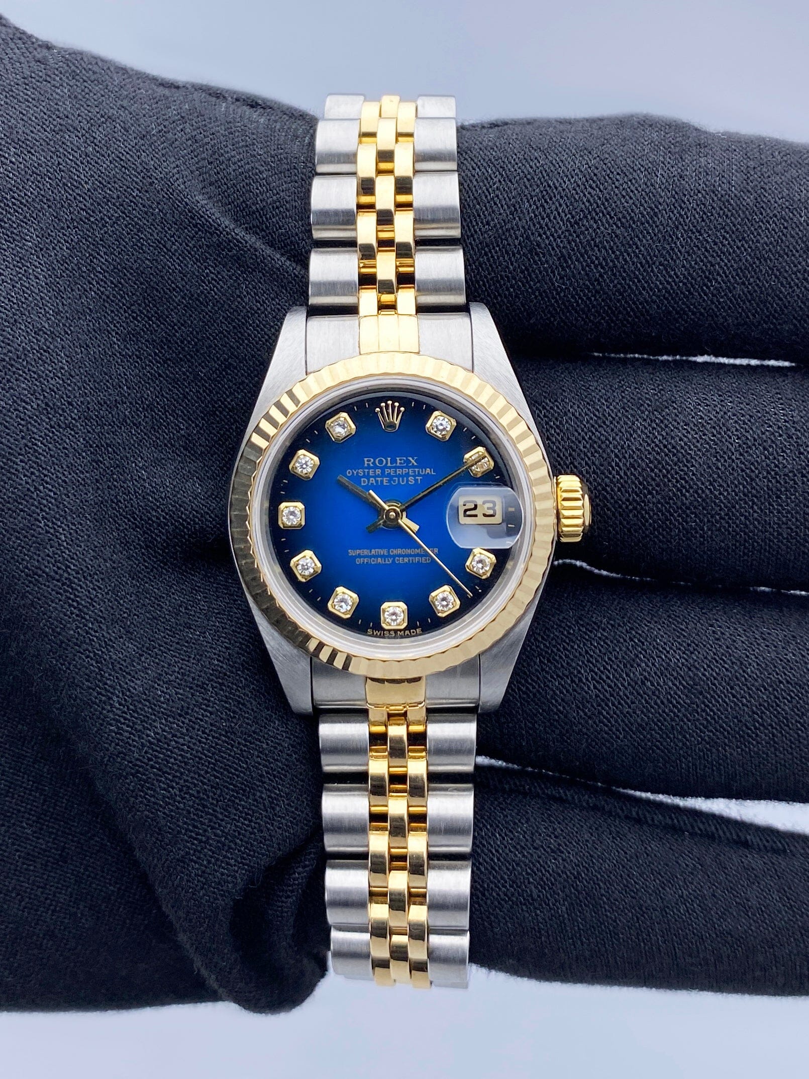 Rolex Datejust 79173 Blue Vignette Diamond Dial Ladies Watch Box
