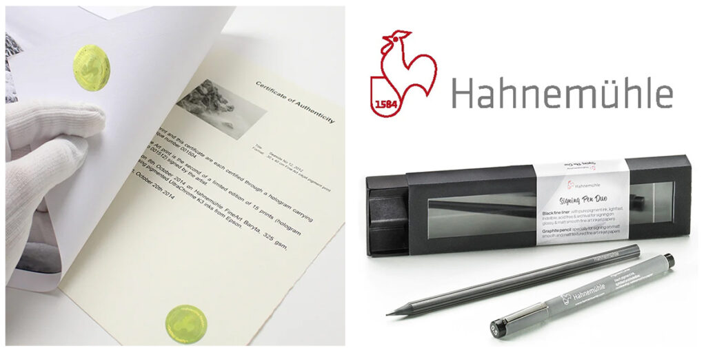 Hahnemuhle Authenticity Certificate and Signing Pen Duo KIT