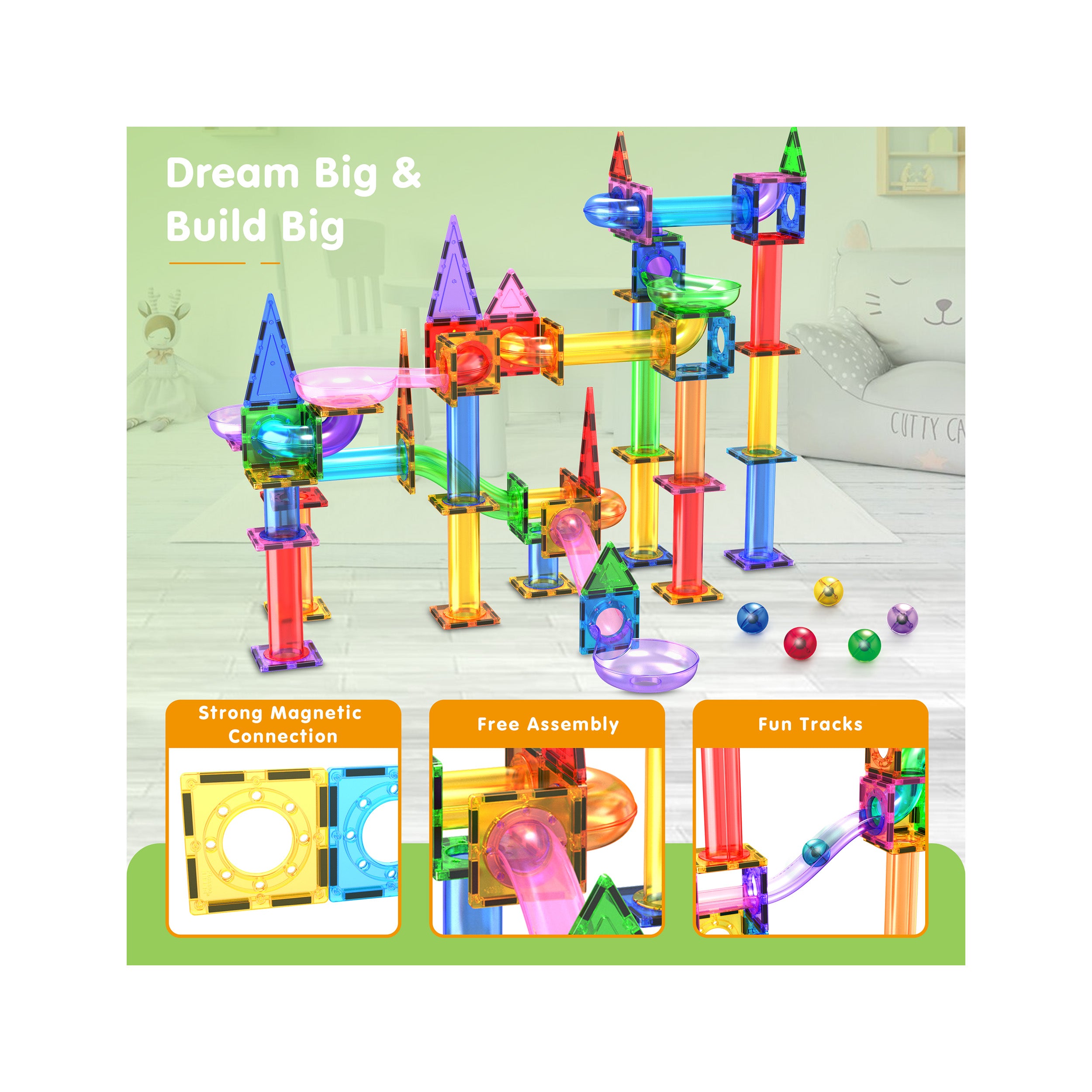 PicassoTiles 150 Pieces Marble Run Building Blocks PTG150
