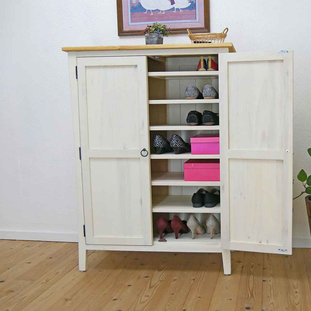 フレンチカントリーシューズボックス｜下駄箱｜リング取手｜MW色