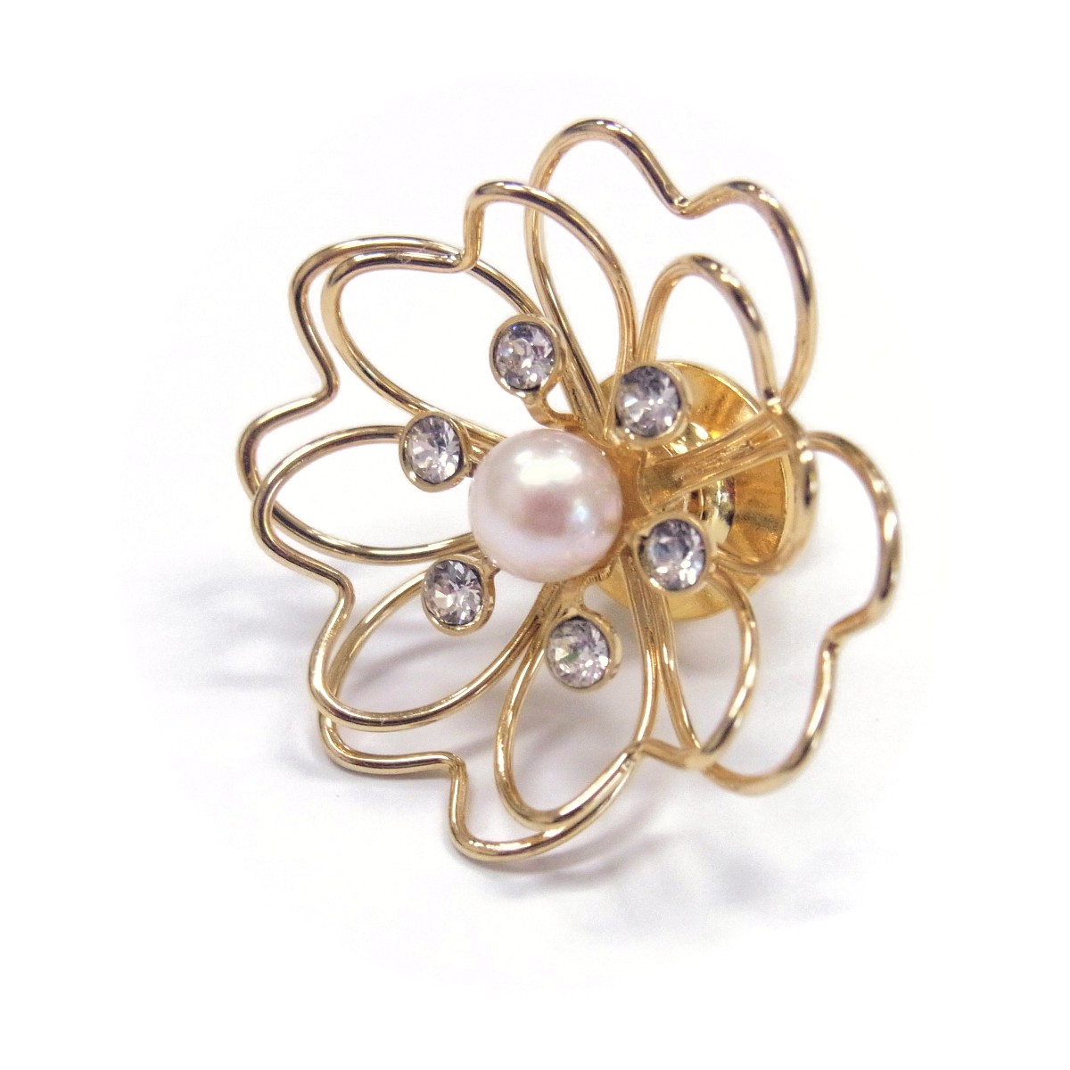 アコヤ真珠 パールブローチ 5-5.5mm ホワイト ラウンド ブラス 花