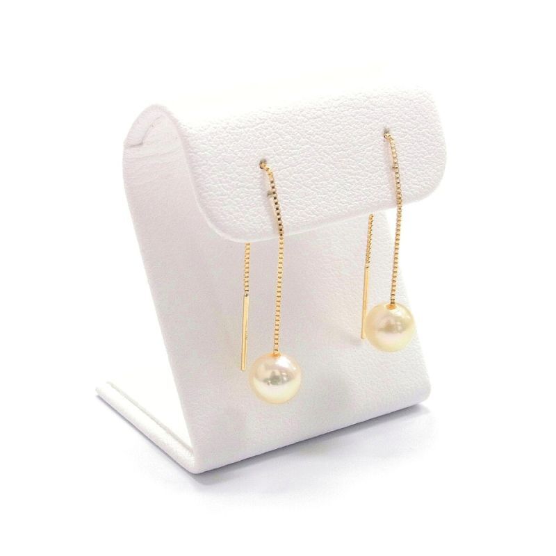 アコヤ真珠 ロングチェーンピアス 6-6.5mm ゴールド 無調色 ラウンド