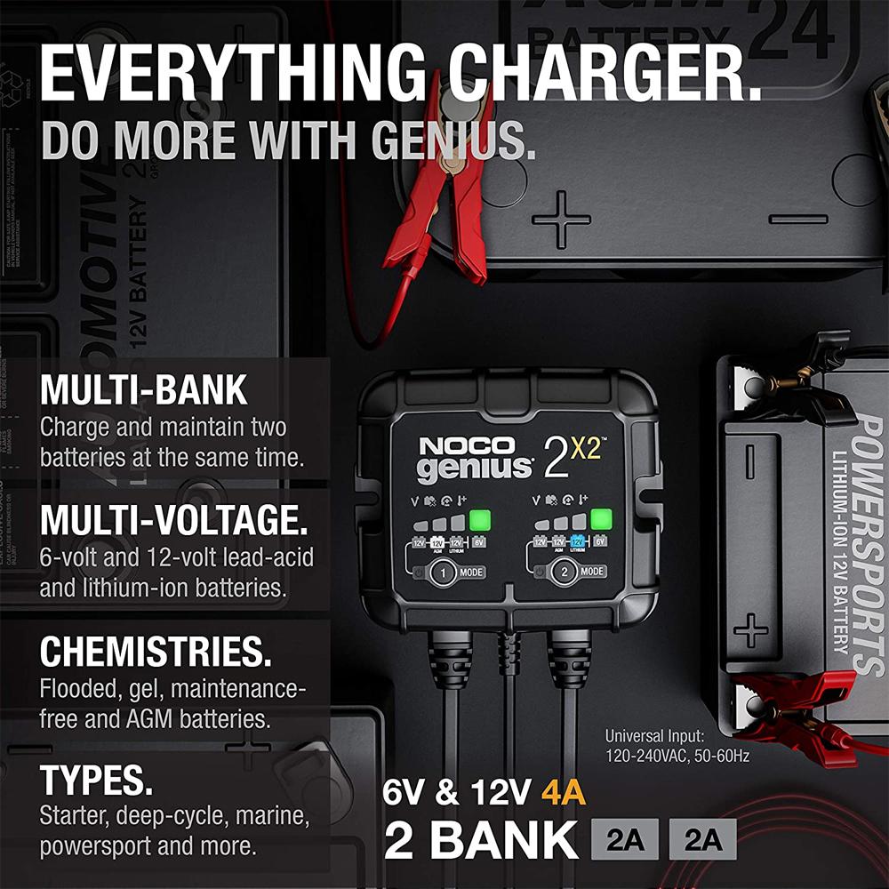 NOCO GENIUS2X2 2-Bank, 4-Amp (2A per bank) Battery Charger