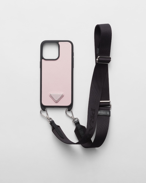 Alabaster Pink Saffiano Leather Cover For Iphone 15 Pro Max | PRADA