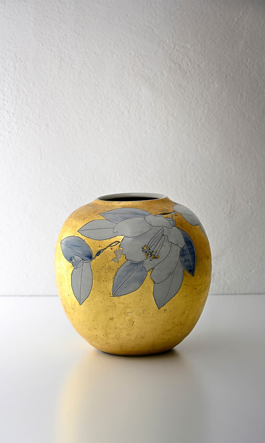 京都 清水焼 壺 藤平 陶芸 金箔 京都 清水焼 壺 藤平 陶芸 金箔