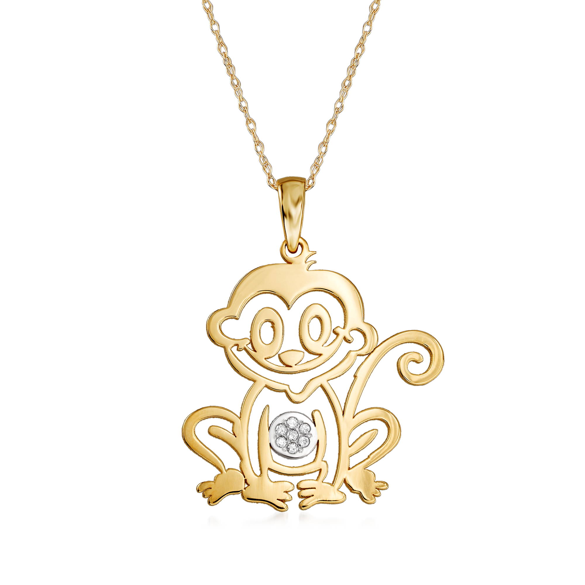 14kt Yellow Gold Monkey Pendant Necklace with Diamond Accents