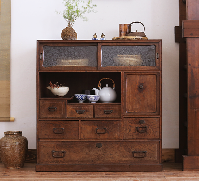 和家具 茶箪笥 幅84cm 茶棚 和風 昭和 レトロ 食器棚 和室 飾り棚 古