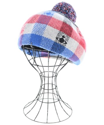 ニット帽 赤と青のストライプ 人形模様 ヴィヴィアンウエストウッド