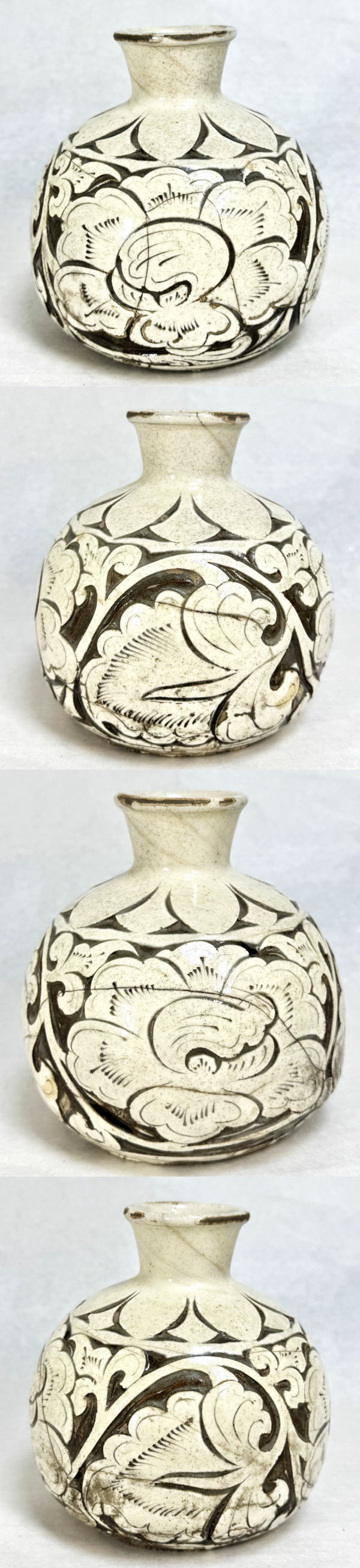 宋時代 磁州窯白釉剔牡丹花紋罐 中国古玩 唐物 歴史有る年代物 WWTT107