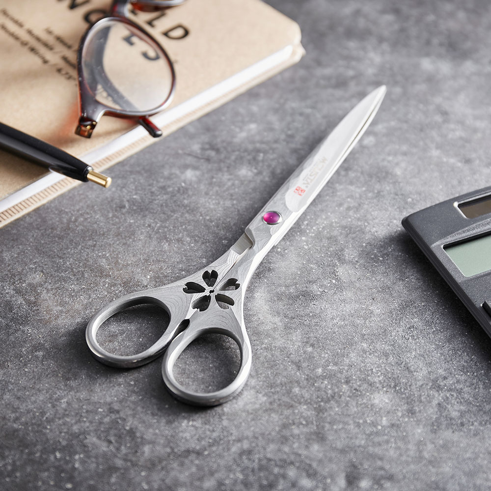 関の刃物 エムカスタ 蝶 ハサミ ダマスカス 32層鋼 V金10号 桐箱 はさみ