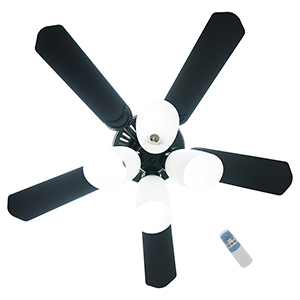 シーリングファンライト 5枚羽根・4灯・ガラスシェード・リモコン付