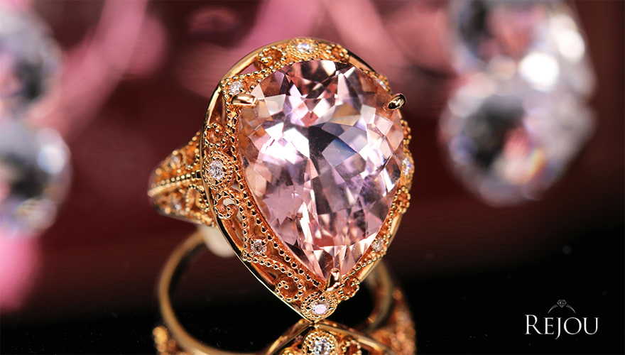 モルガナイト 約10ct ダイヤモンド ピンクゴールド リング(指輪)【品質