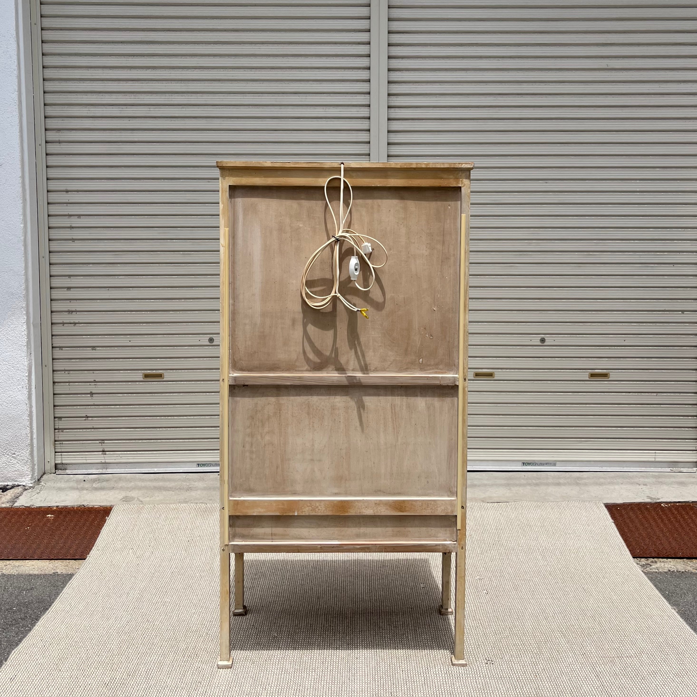 ケビント 古い木製医療棚 日本 アンティーク キャビネット ガラス