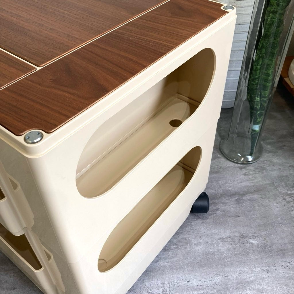 B-LINE ボビーワゴン 2段2トレイ ベージュ ウッドプレート付き 中古