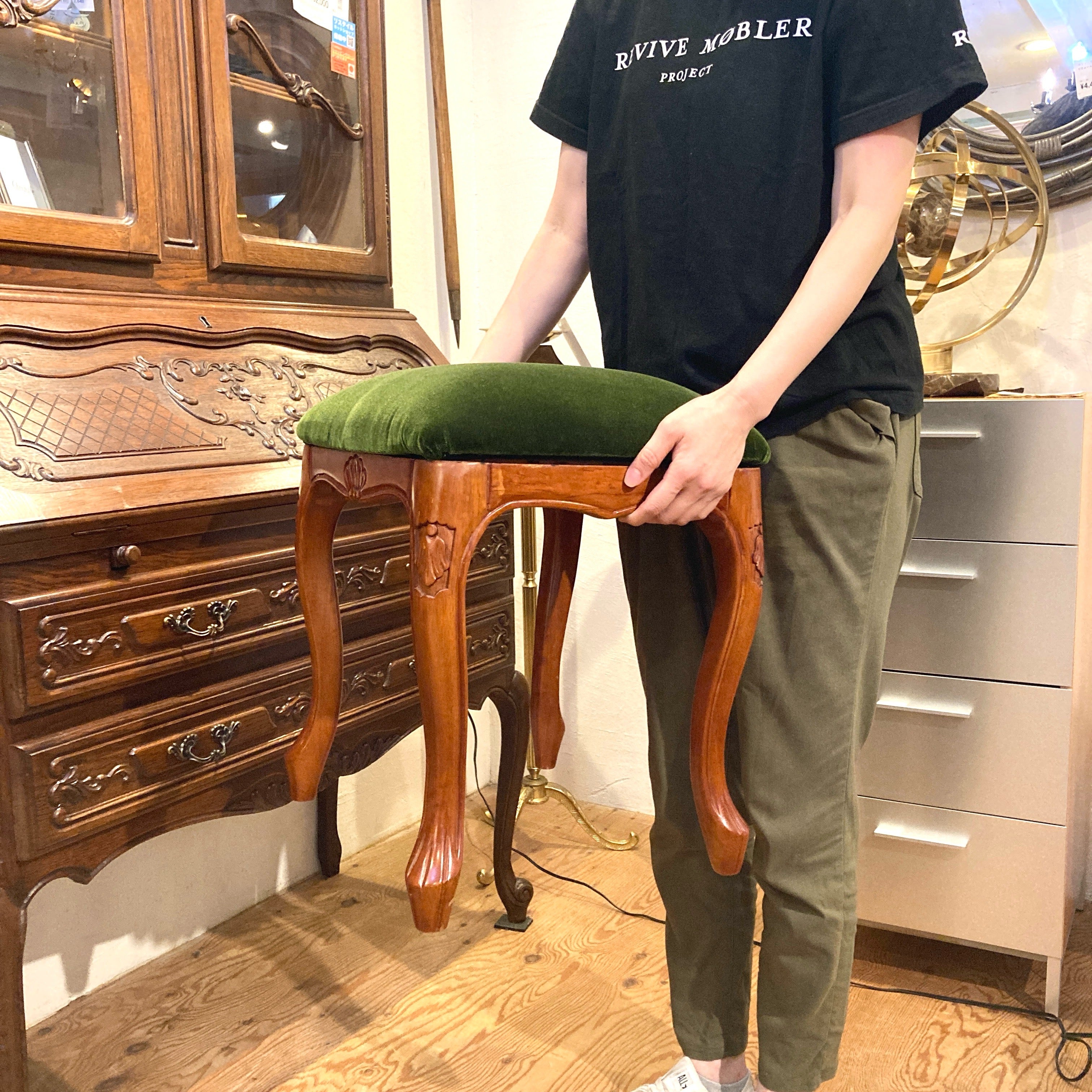 スツール 猫脚 ピアノ椅子 グリーン ヴィンテージ 中古 椅子 チェア