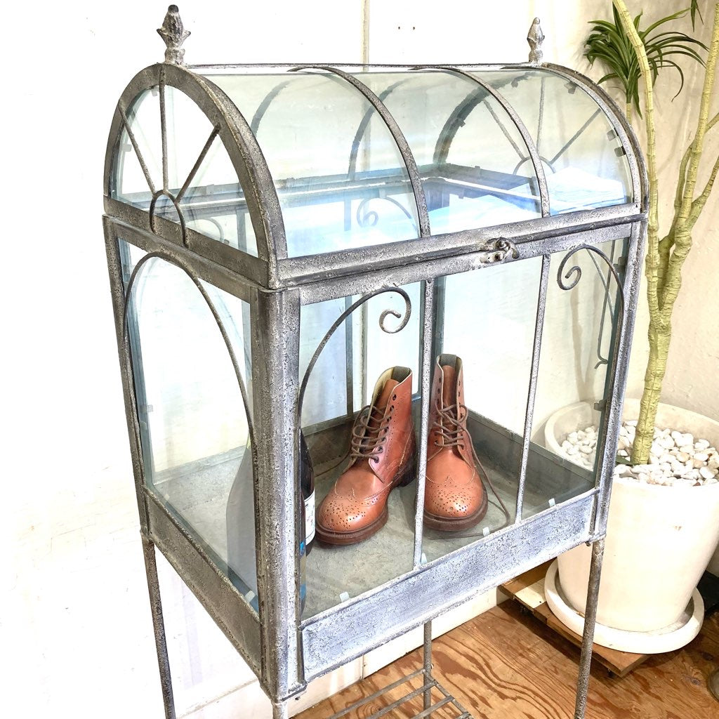 展示品】飾り棚／ショーケース アンティーク フレンチ3面ガラス