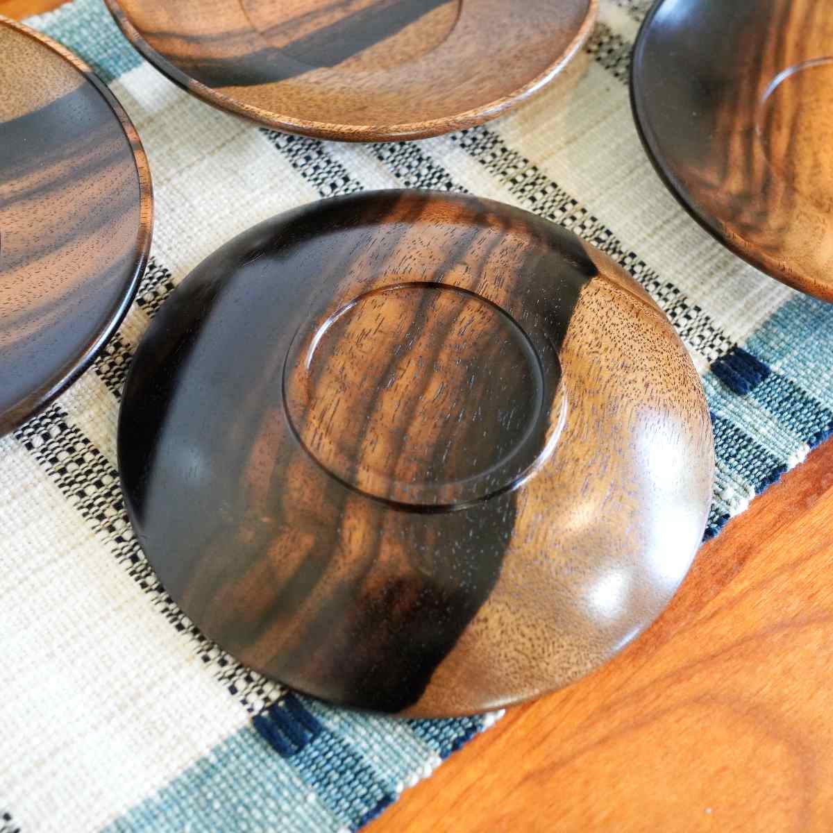 おかや木芸 名月 茶托4寸 5客セット 黒柿 小皿 未使用品 中古