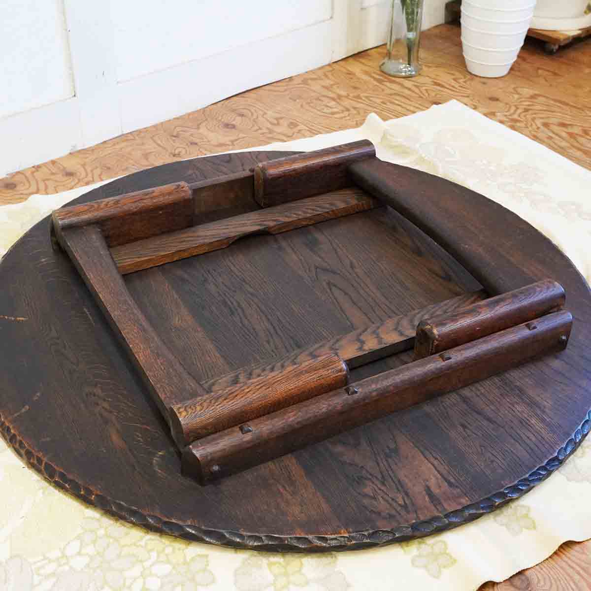 1310 折りたたみ式 レトロな丸ちゃぶ台 座卓 ローテーブル 古家具