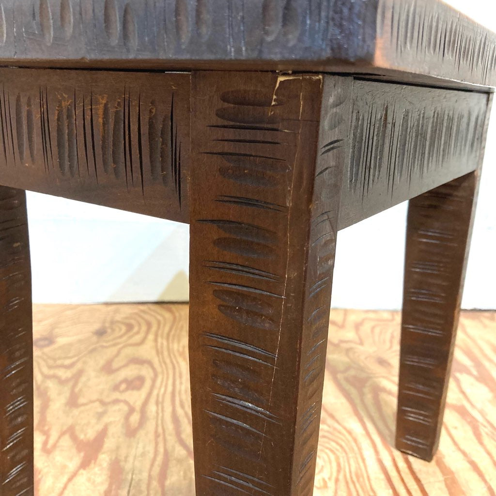 軽井沢彫り サイドテーブル スツール 中古 桜 彫刻 花台 ディスプレイ