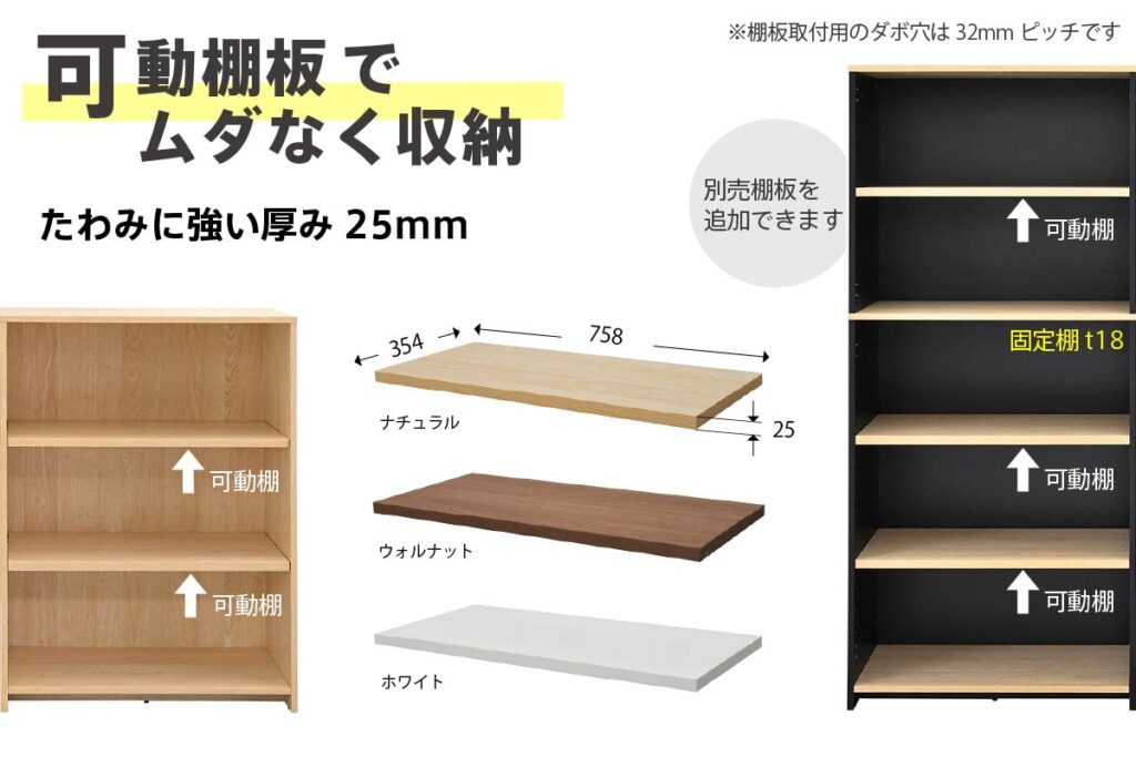 プラン木製シェルフ 棚板 W800用 ウォルナット RFPS-OPT80DM