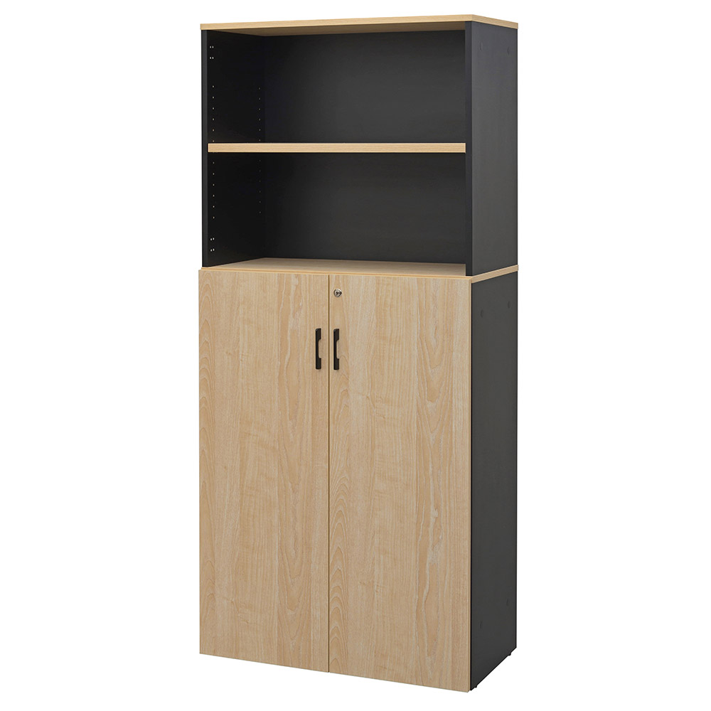 プラン木製シェルフ W800×H1850 ナチュラル×ブラック 下部扉付き RFPS