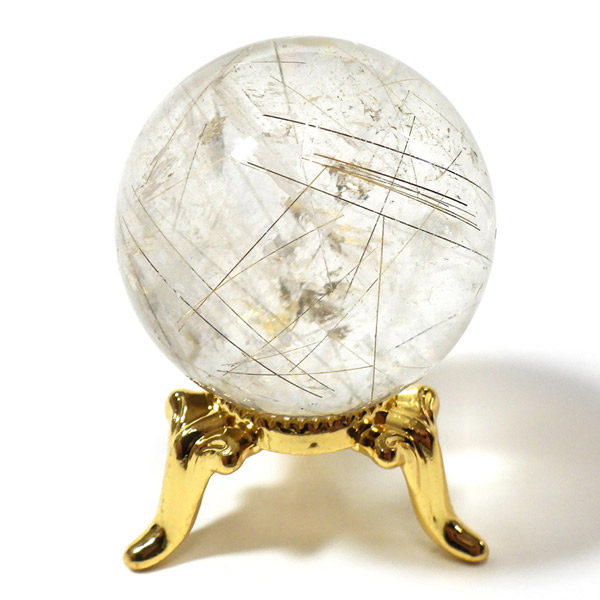 54mm 220g ゴールドルチルクォーツ丸玉スフィア金針水晶