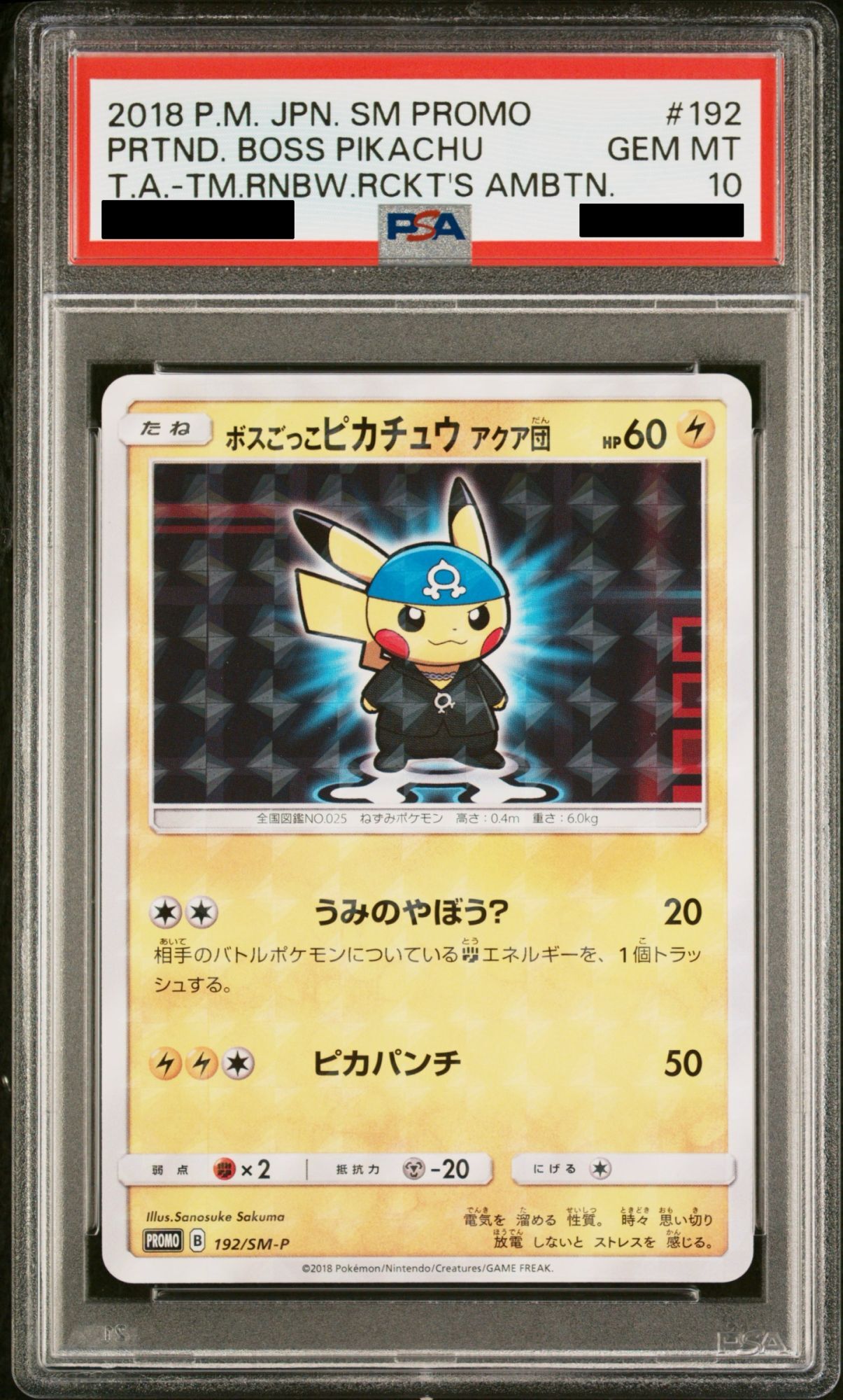 PSA10 PSA 10 ボスごっこピカチュウ マグマ団 プロモ 193/SM-P PROMO