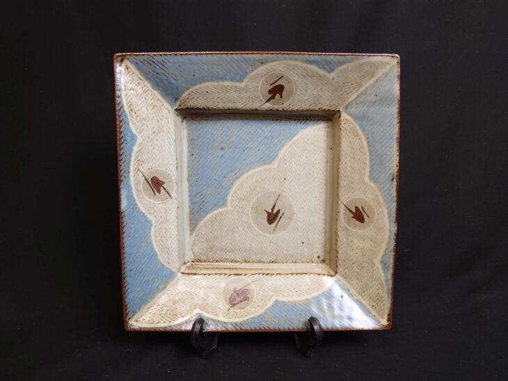 作家物 緑釉鉄絵角皿 検）島岡達三 陶器 陶芸 皿 角皿 民藝 民芸 骨董