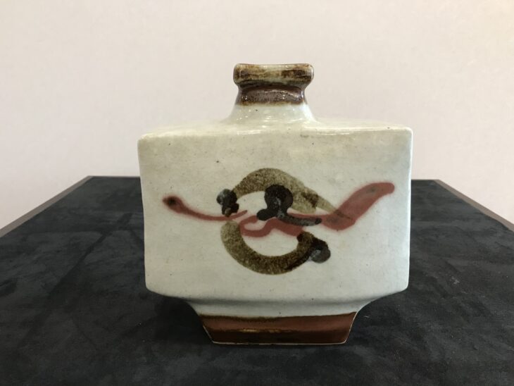 ポコ！河井寛次郎 柿釉六角扁壷 河井敏孝識箱 美品 民藝の巨匠 ポコ