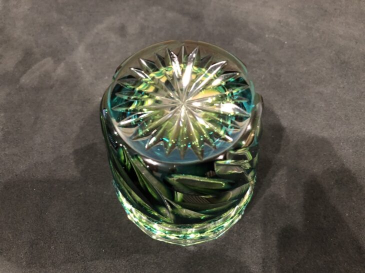 島津磯斉彬竈 薩摩ガラス工芸作 創作島津薩摩切子 向付鉢 共布共箱