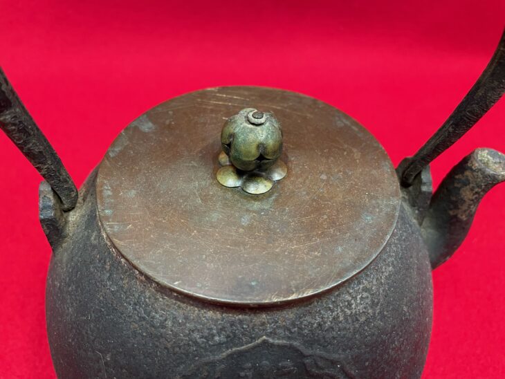 煎茶道具 龍文堂造 胴横銘 名人 安之介 造 時代鉄瓶 銅製蓋 時代物