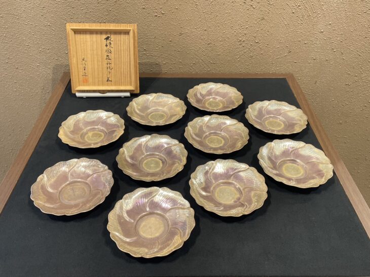 純銀製 菓子器 呉杉堂 茶道具 古道具 重量約157.4g 骨董 古美術 共箱