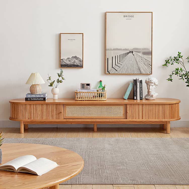 LOWYA製】ラタン調テレビボード 幅80 コード穴付き 脚付きデザイン
