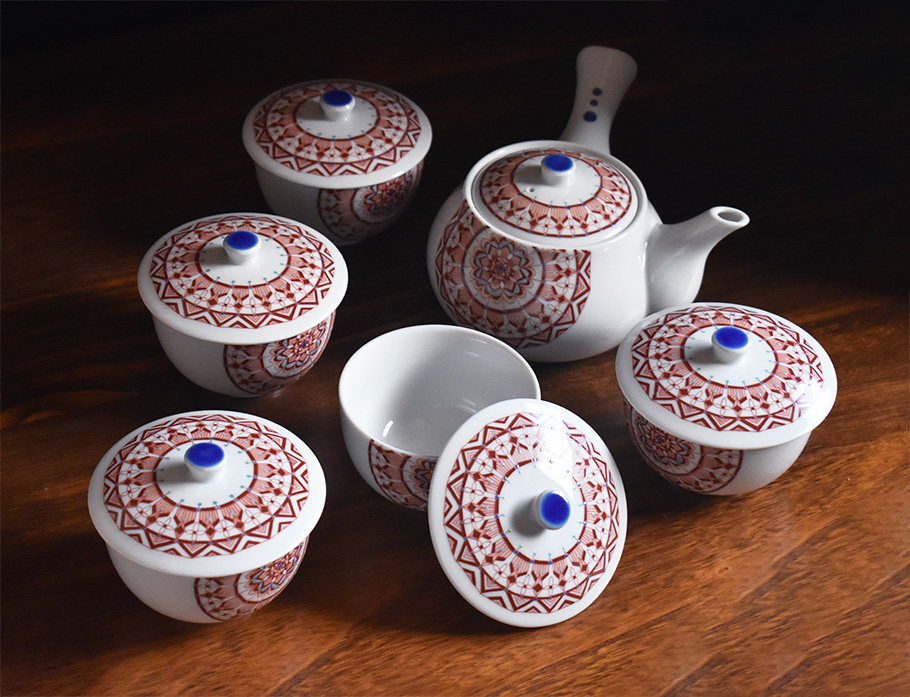 2265 九谷焼 茶器セット 急須1客 湯呑蓋付5客 未使用 2265 九谷焼 茶器