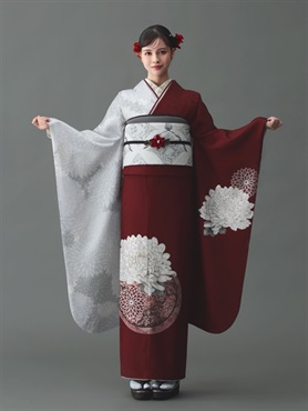 振袖 フルセット 正絹着物 ボルドー シック 大人可愛い 成人式 商品