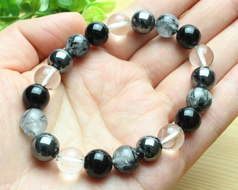 願望達成☆ 10ミリ オニキス × ヘマタイト × トルマリンクォーツ 数珠