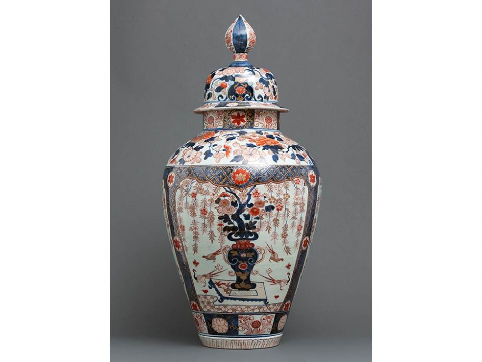 希少 カラフルで華やかで大きな陶器製の蓋付きの壺 希少 カラフルで